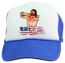 jim duggan hacksaw snapback trucker hat blue usa