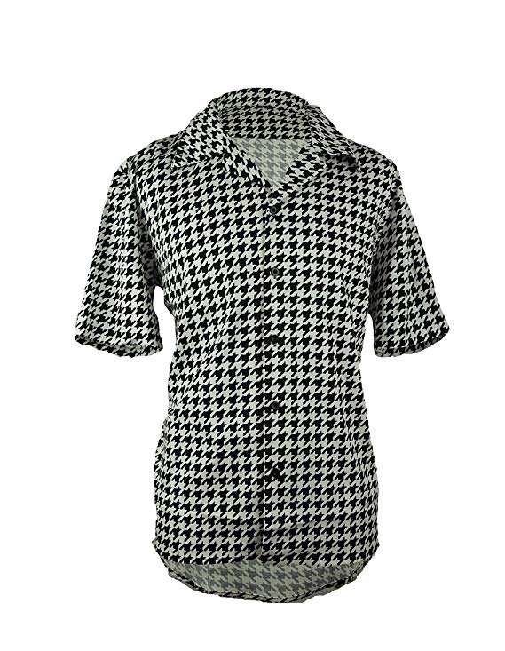 Ricky Houndstooth Black And White Lounge Shirt For Men -Short Sleeve