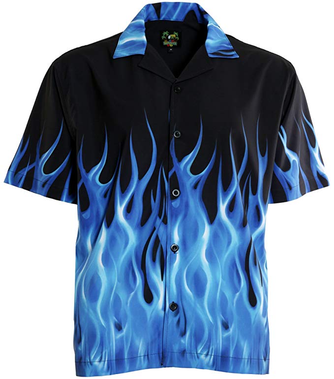 The Blue Flames Bowling Shirt With Flaming Vibrant Colors – Hot Rodders ...